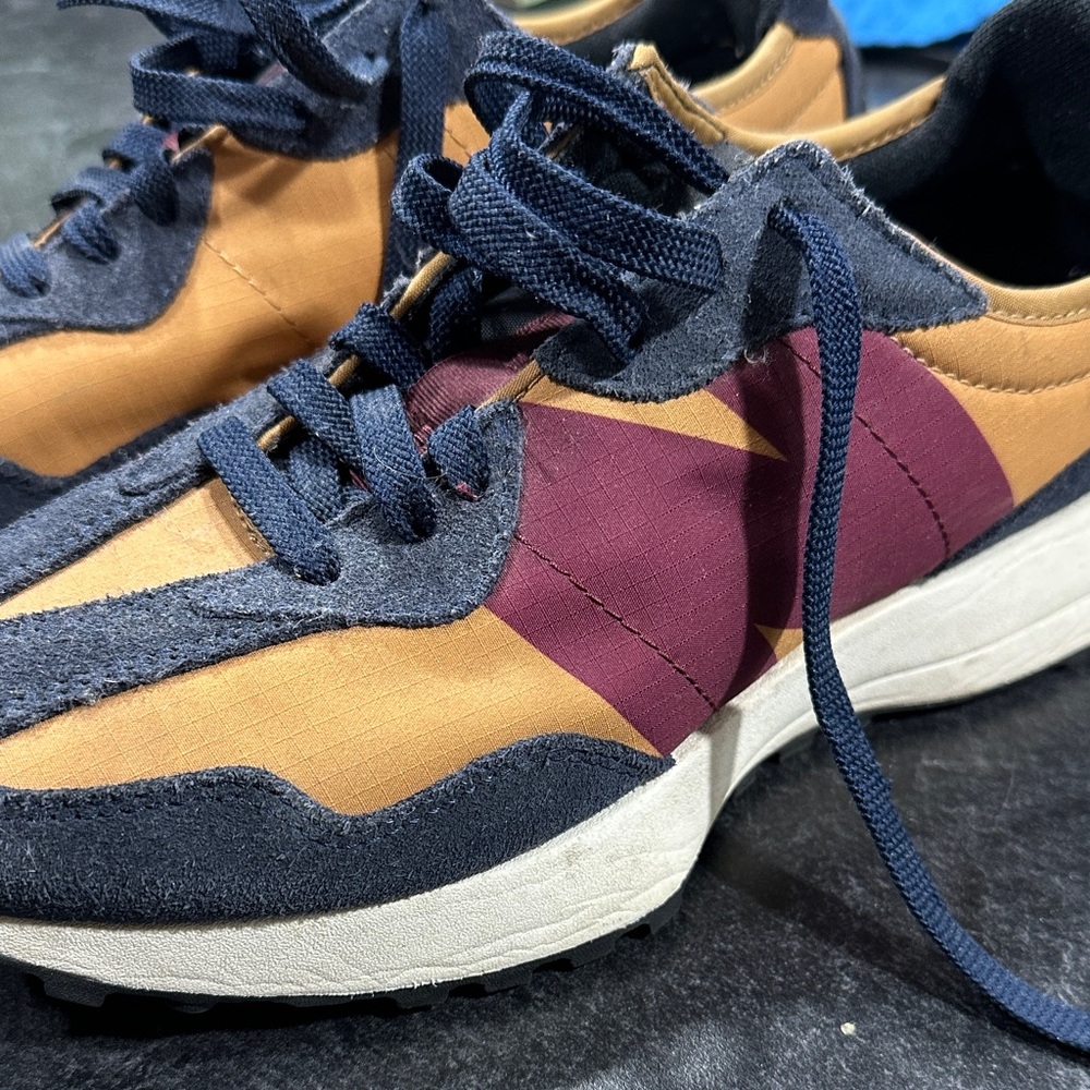 New Balance Men's Tan Navy Burgundy Sneakers